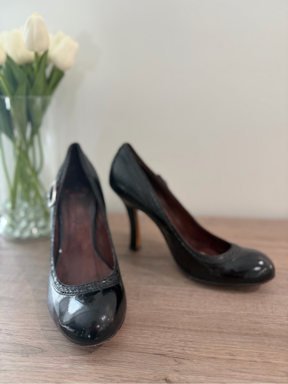 Modern Vintage Black Patent Leather High Heel Pumps